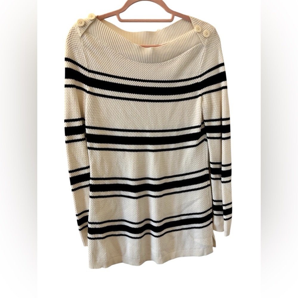 Talbots Black and Cream Striped Sweater